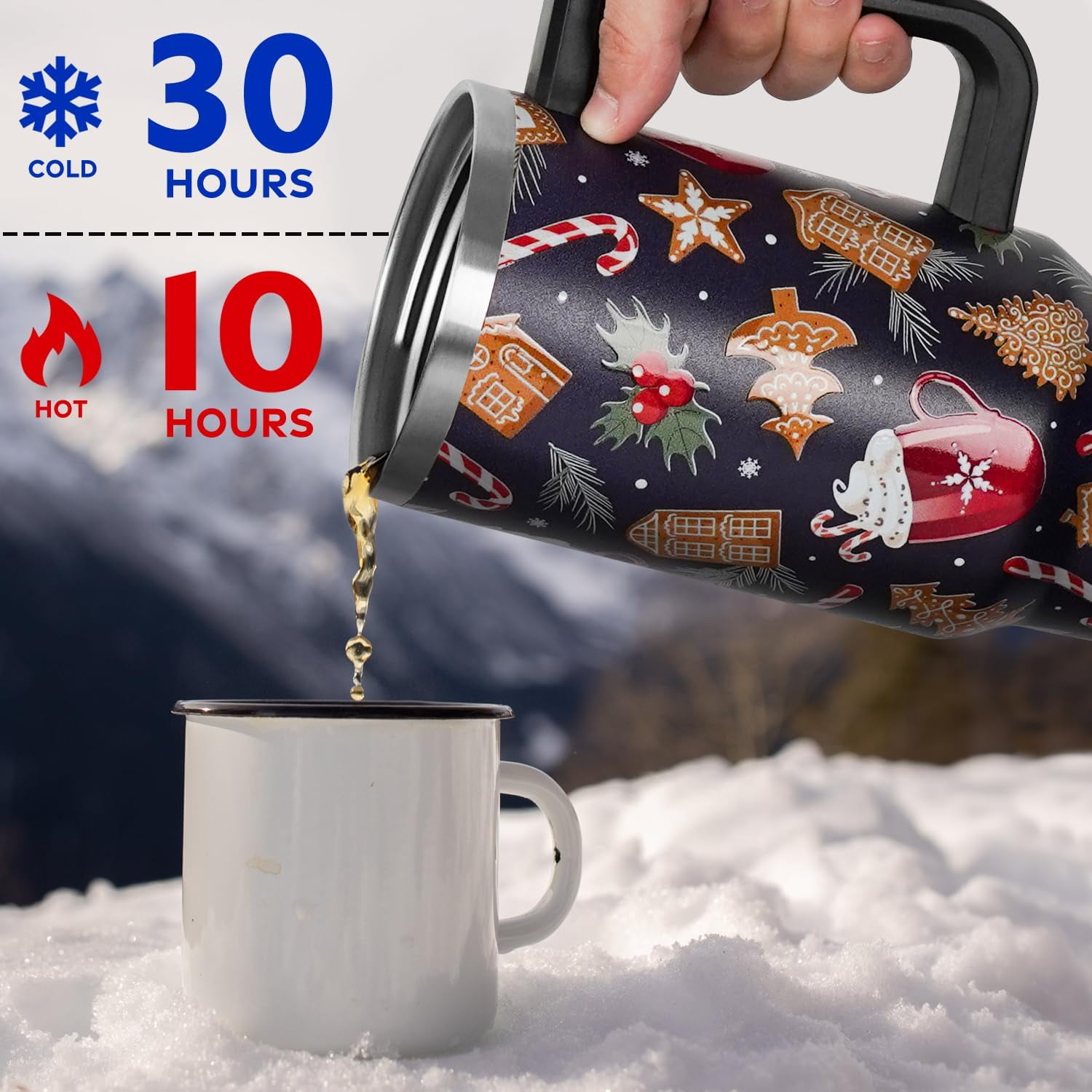 Christmas Tumbler with Handle and Straw Lid 40 oz,Cute Christmas Gifts for Women Gingerbread House Vacuum Insulated Leak Proof Tumbler,Winter Holiday Accessories Stainless Steel Coffee Cup Mug