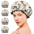 thumbnail image 7 of Shower Caps,Brown Mushroom Label Light Pattern Waterproof Shower Cap for Women 4 Pieces,Double Reusable Hair Cover for Shower PEVA Elastic Stretch Hem, 7 of 7
