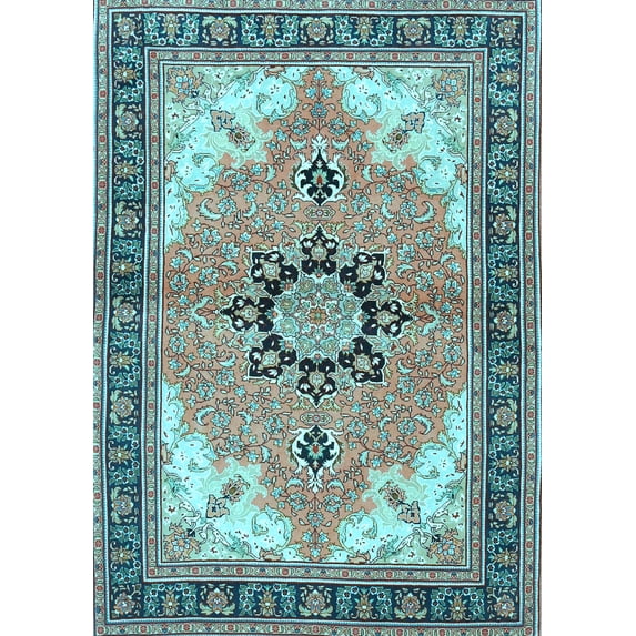 Ahgly Company Indoor Rectangle Medallion Light Blue Traditional Area Rugs, 8' x 10'