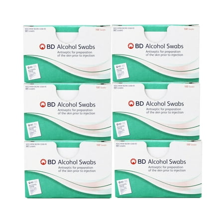 Alcohol Prep Pad BD Isopropyl Alcohol, 70% Individual Packet 1 X 3/4 Inch 6 Boxes of 100 (600 Count)