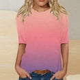 thumbnail image 2 of Jewelreauty Elbow Length Crewneck Shirts Women Casual Loose Gradient Color T-Shirts Summer Basic Tee Half Sleeve Tops (M, Pink), 2 of 5