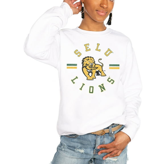 Women's Gameday Couture White Southeastern Louisiana Lions Oversized Vintage Days Perfect Crew Sweatshirt