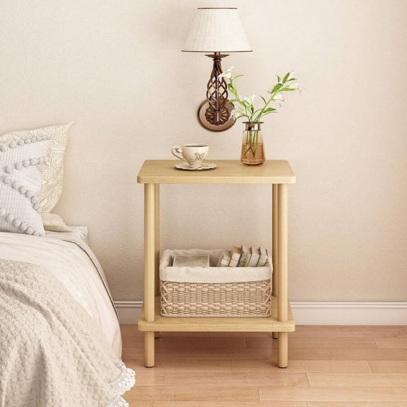 Small Space Nightstand - 3-in-1 No Assembly Bedside Table with Natural Wood Top, Multi-Functional Accent End Table for Bedroom, Office, Apartment