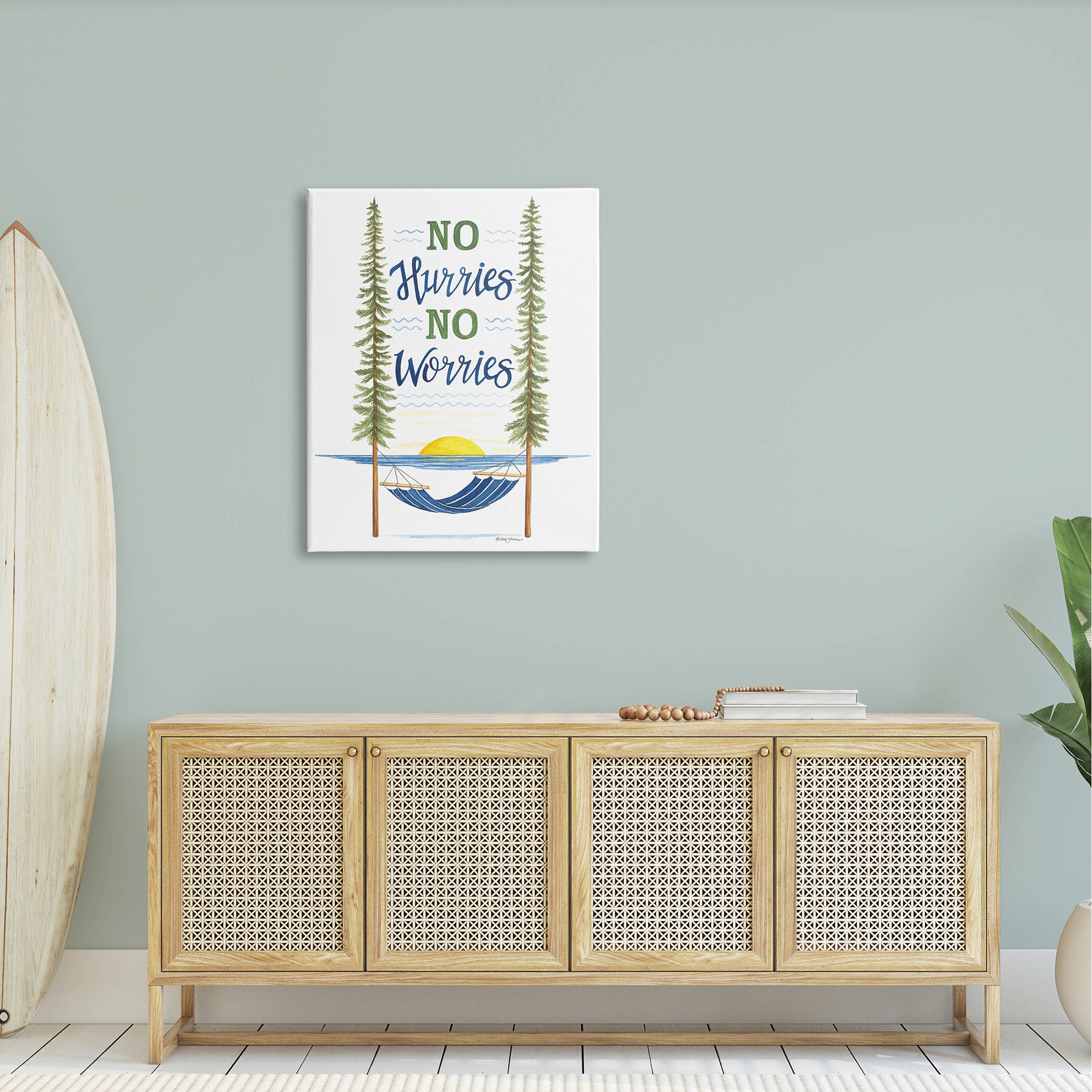 No Hurries Worries Hammock Scene Inspirational Graphic Art Gallery Wrapped Canvas Print Wall Art