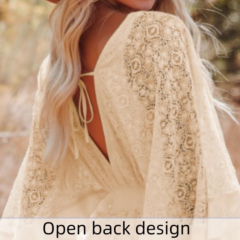 Women's Lace Crochet Romper Dress,Batwing Sleeve Backless Ruffle Dresses,Buttons  Down Swing Beach Dress - Walmart.com