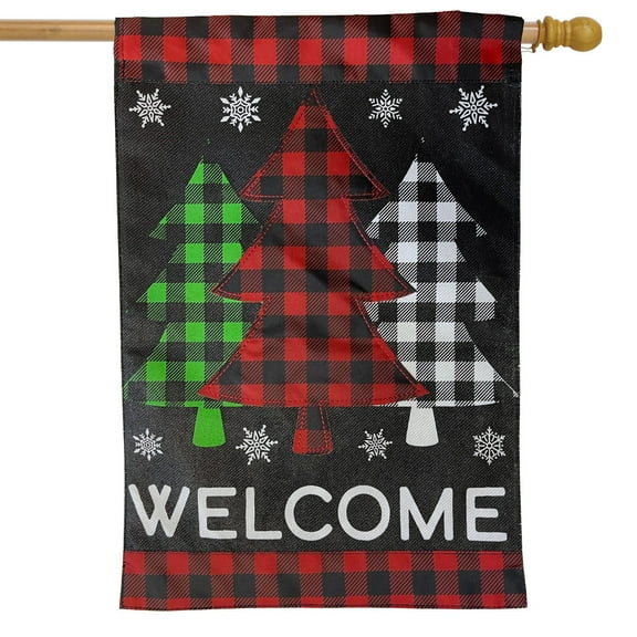 Briarwood Lane Checkered Trees Burlap Winter House Flag