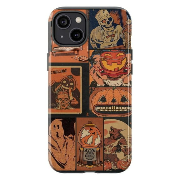 Vintage Halloween Horror Collage Phone Case, Retro Spooky Comic Style Protective Cover for iPhone 16 15 14 13 12 11 Pro Plus Mini