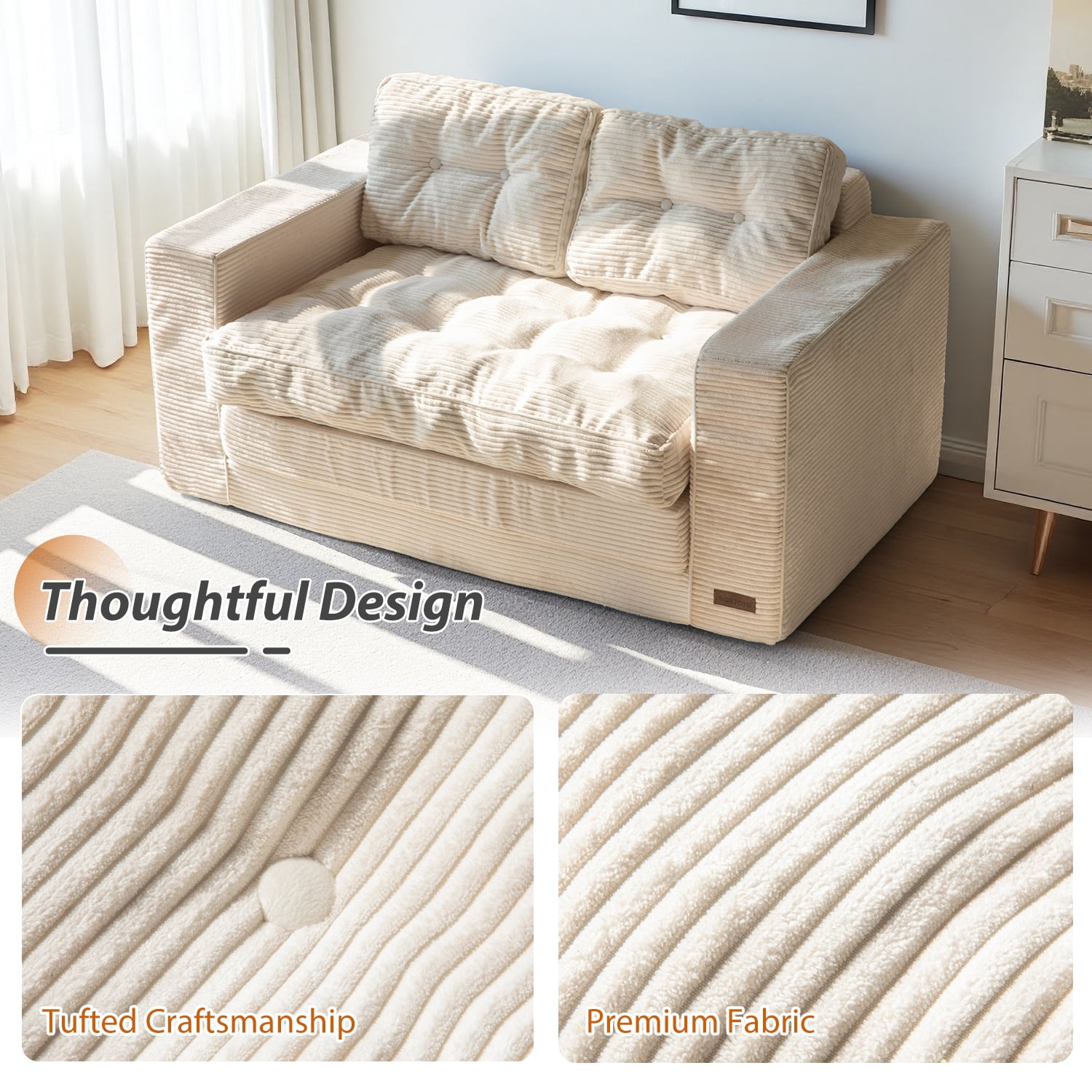 GOODONE Convertible Sofa Bed,Pull Out Couch Beds Loveseat Sleeper,2 in 1 Folding Couch Bed with Pillows for Living Room Bedroom,Beige