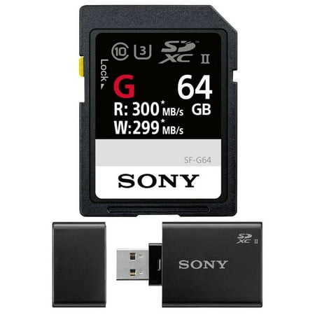 Sony 64GB UHS-II SD Card, (R300/W299) W/ Sony SD UHS-II USB Reader/Writer-MRW-S1