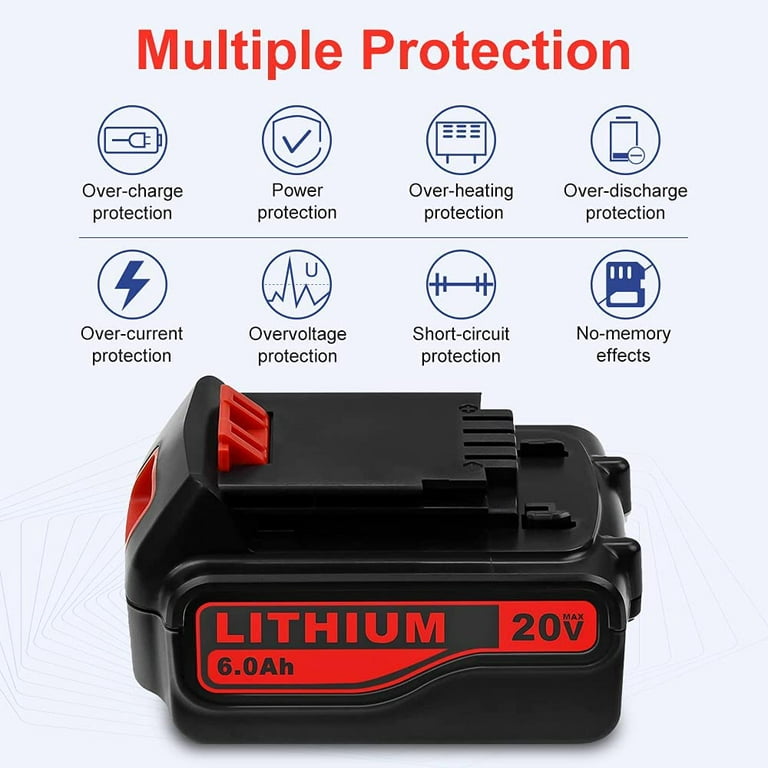 6.0Ah For Black and Decker 20 Volt Lithium Battery LBXR20 LST220 LBX20 /  Charger