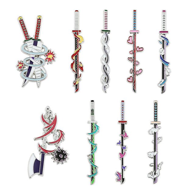 Broche de Metal para mochila (periférico de manga, espada), 10 piezas, broche para mujer, broche para sombrero bonito para adolescente, conjunto de ropa, bolsa