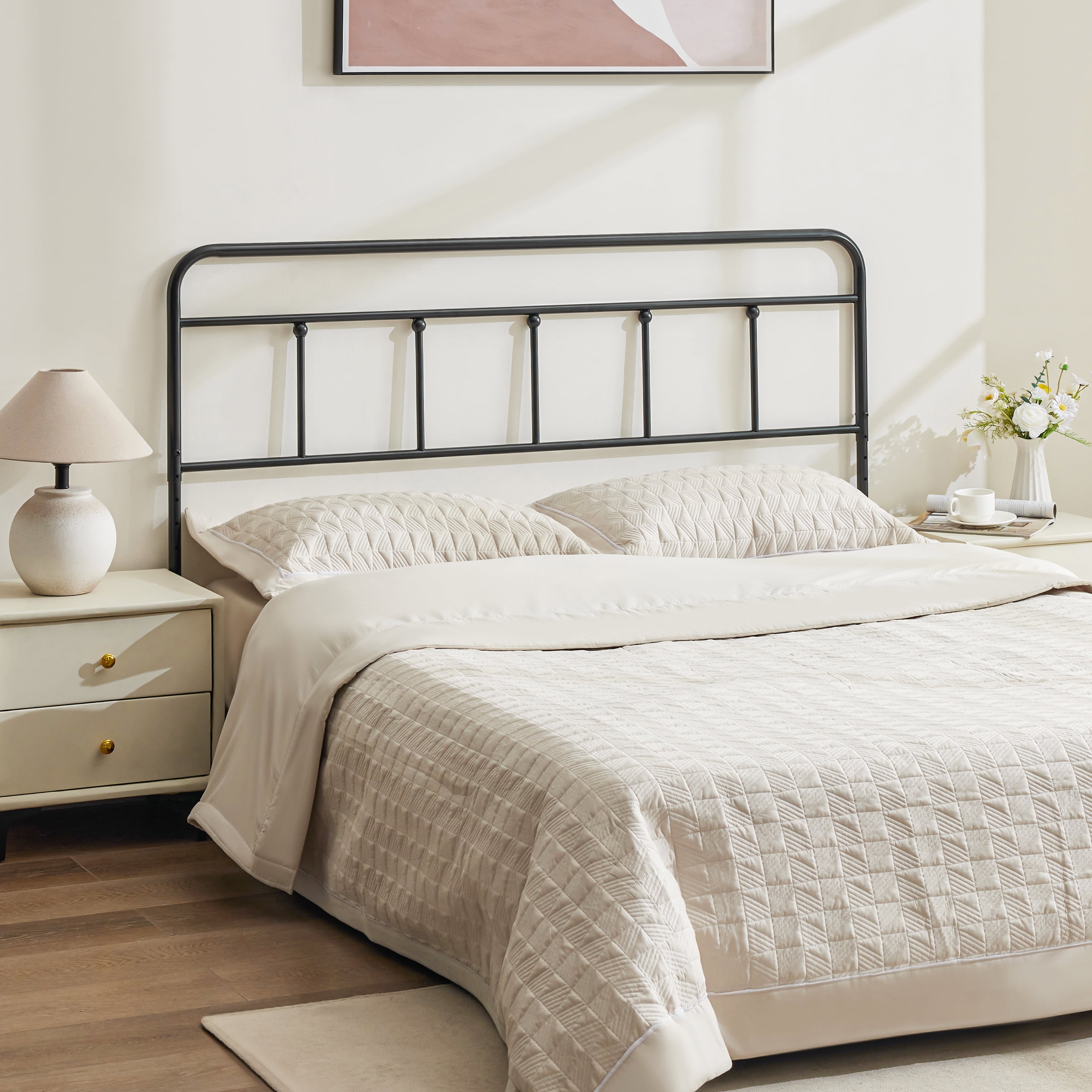 Huatean Twin Size Metal Headboard, Iron Head Board Adjustable Height from 34" to 44", Black