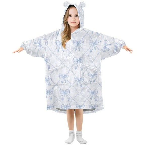 joogoo Wearable Blanket Hoodie for Bows Checkered Blue Oversized Sherpa Hooded 3-14 YR M