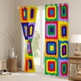 thumbnail image 2 of Manfei Colorful Square Geometric Blackout Curtains Set of 2 (52x84 Each), Cartoon Rectangle Window Curtains, Teen Kid Child Curtains and Drapes, Black Out Curtains Home Decor, 2 of 6