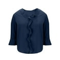thumbnail image 6 of qucoqpe Womens Dressy Casual Blouses 3/4 Sleeve V Neck Ruffle Tops Summer Trendy Business Office Tunic Work Shirts, 6 of 9