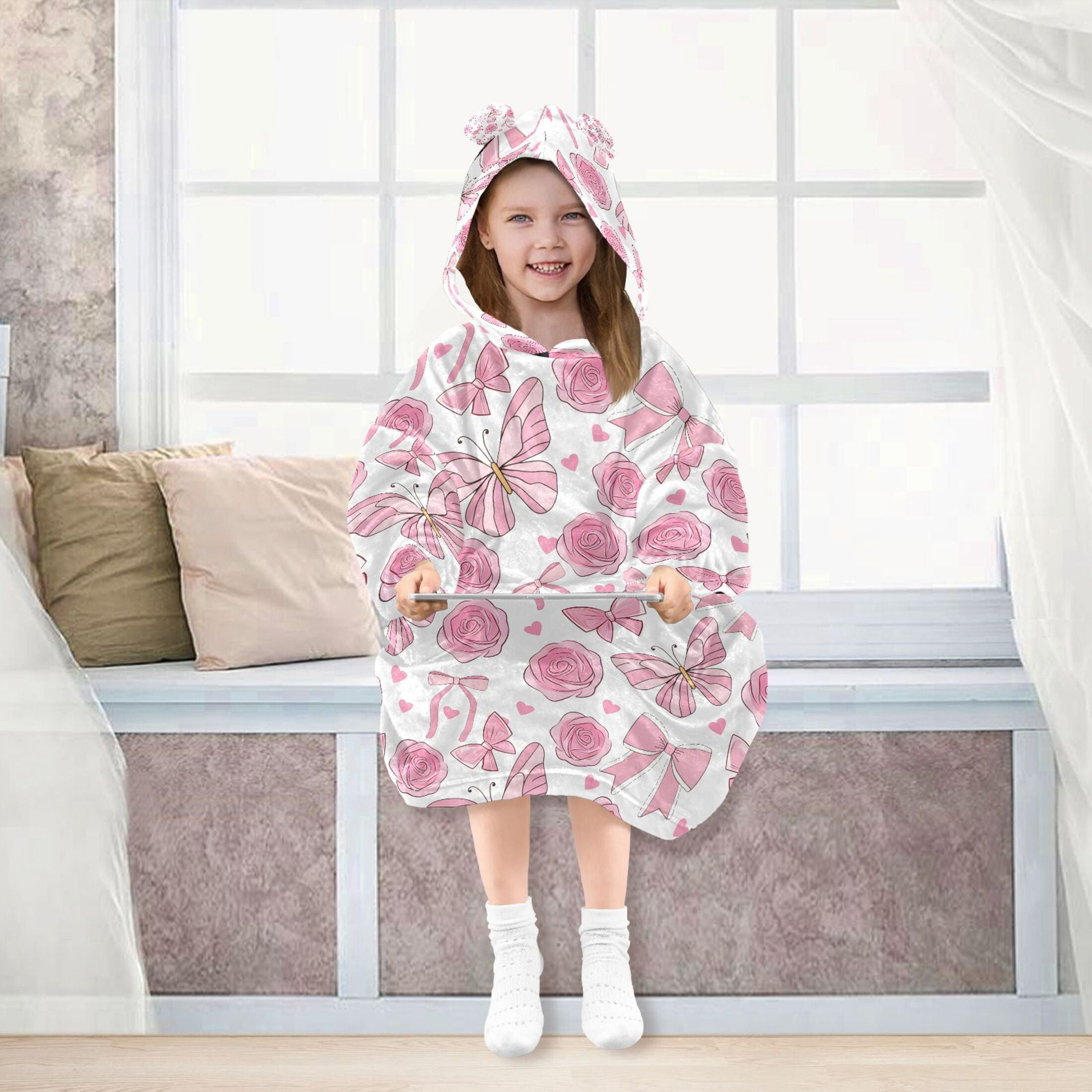 joogoo Blanket Hoodie for Butterflies Roses Bows Oversize Sweatshirt 3-14 YR L