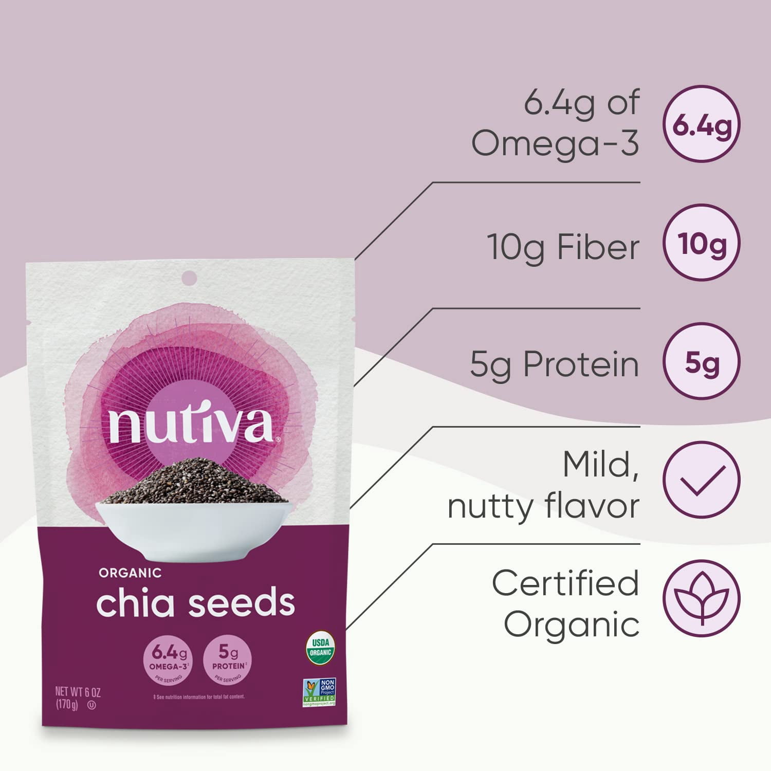 Nutiva, Organic Chia Seed, Black, 6 oz Pack of 2