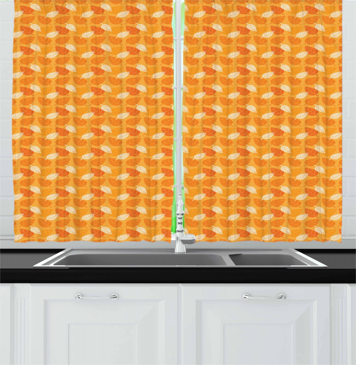 Burnt Orange Curtains 2 Panels Set Autumn Leaves Silhouettes