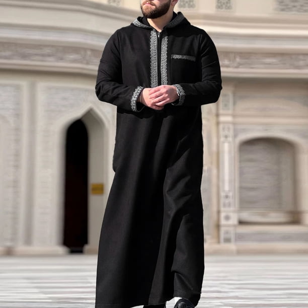 Ceisia Men's Oversize Hooded Embroidered Muslim Robe With Zip Placket Gift