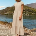 thumbnail image 2 of Kureaily Women's Solid Color Round Neck Pleated Dress With Pockets, 2 of 4