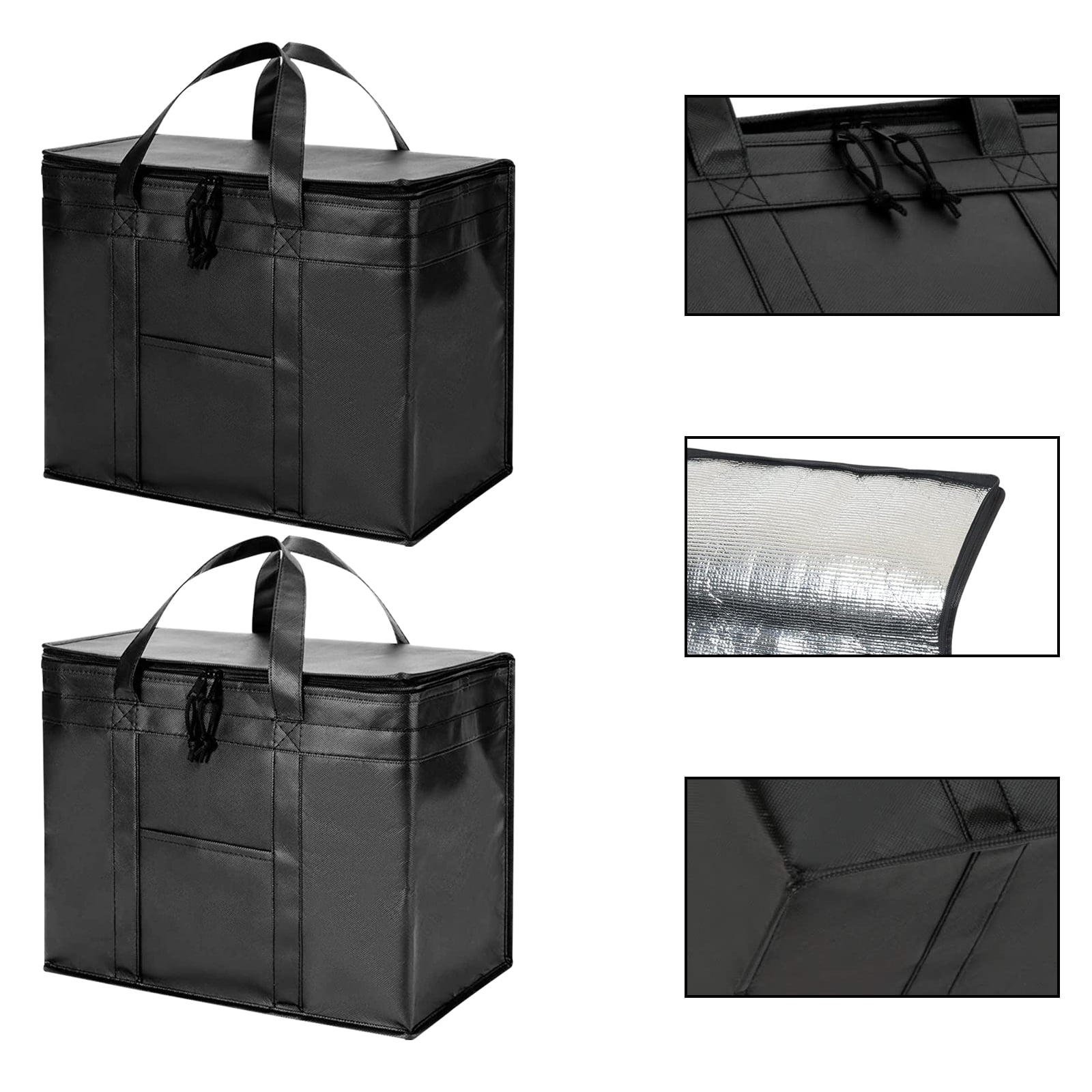 2 Insulated Reusable Grocery Shopping Bags Xl Large Picnic Cooler Bag Black 