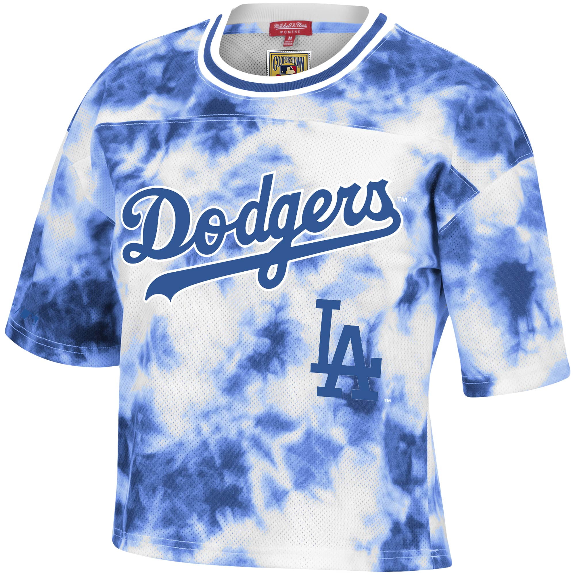 Women's Los Angeles Dodgers Majestic Threads Cooperstown Collection Tie-Dye  Boxy Cropped Tri-Blend T-Shirt