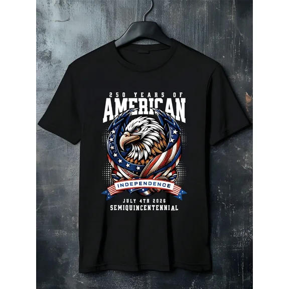 Men's 250 Years of American Independence T-Shirt July 4th 2026 Semiquincentennial Bald Eagle Graphic Tee