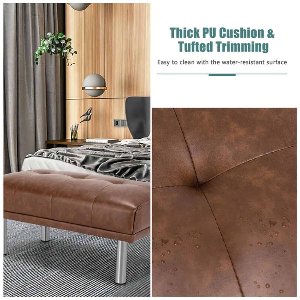 Finihen Modern Tufted Ottoman Bench, Rectangular Footstool, Rectangle Tufted Ottoman with Stainless Steel Legs, for Living Room, Bedroom, Brown Finihen Modern Tufted Ottoman Bench, Rectangular Footstool, Rectangle Tufted Ottoman with Stainless Steel Legs, for Living Room, Bedroom, Brown