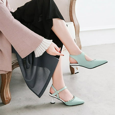 

Zanvin Womens Sandals Clearance Fashionable Faux Leather Mid-heel Shoes with Metal Buckle Ladies Sandals Green 36