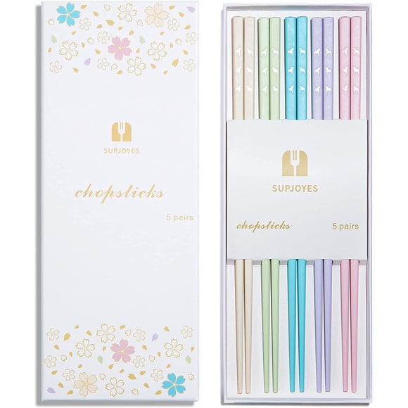 SUPJOYES Reusable Chopsticks, 5 Pairs Fiberglass Chopsticks, Multicolors Dishwasher Safe Chop Sticks, 9 1/2 Inch