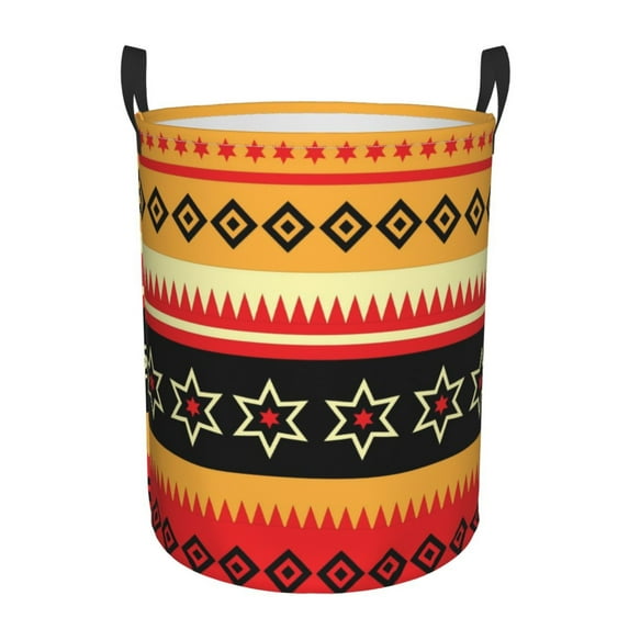 DouZhe Waterproof Collapsible Large Laundry Baskets, Retro Tribe Style Stripe Prints Circular Hamper with Handles