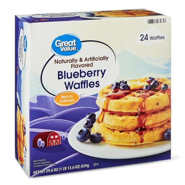 Great Value Blueberry Waffles, 29.6 Oz, 24 Ct (Frozen)