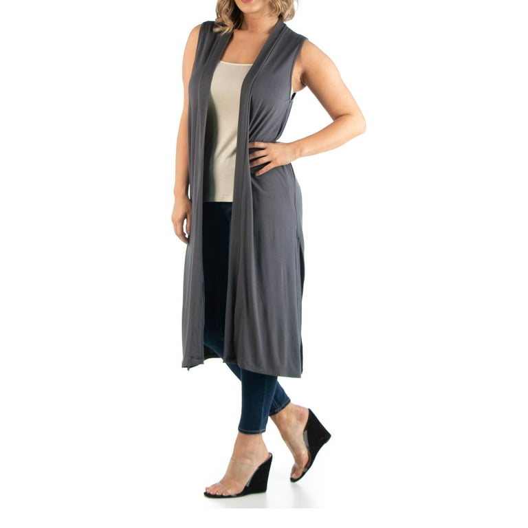 24/7 Comfort Apparel Women's Plus Size Long Sleeveless Cardigan Vest
