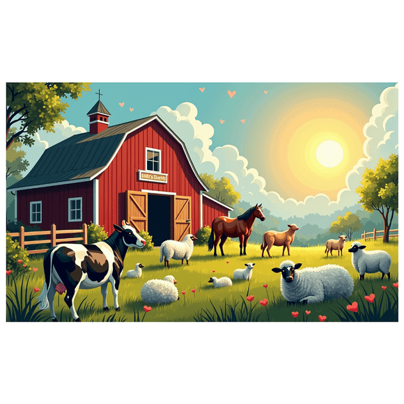 Farm Animal Barn Scene Backdrop Pastoral Background Countryside Banner Decor for Children's Classroom Birthday Wedding Nursery Photography Props