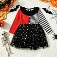 thumbnail image 5 of Y-Sunset Girls Halloween Dress, Long Sleeve Patchwork Striped Dress, Gold Star Tulle Tutu Halloween Outfit, For Trick Or Treat Party Photo Carnival Play(Black1/4-5 Years), 5 of 8