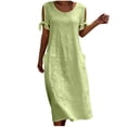thumbnail image 2 of ClodeEU Women's Linen Blend Round Neck Short Sleeve Maxi Dress,Casual Loose Fit Summer Dress Green,Women's Plus XXL, 2 of 7