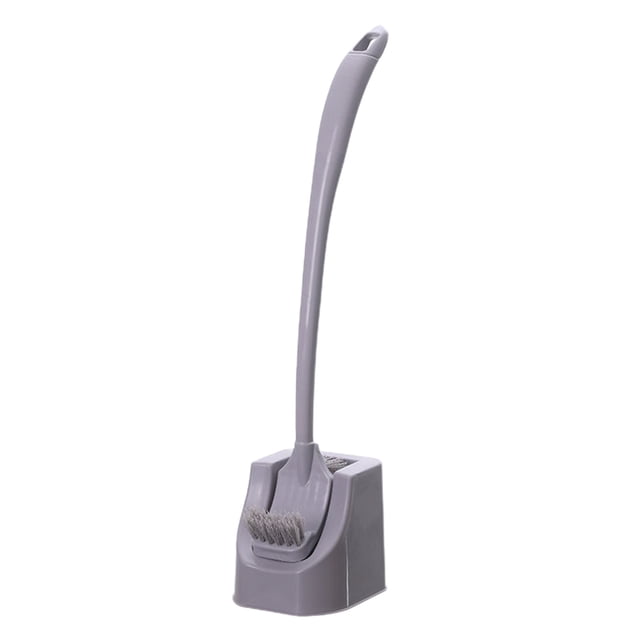 Juego de cepillo para inodoro con base para la limpieza del baño. Cabezal plano que llega a las ranuras debajo del borde, mango antideslizante, montaje en pared o almacenamiento en barra, plástico,