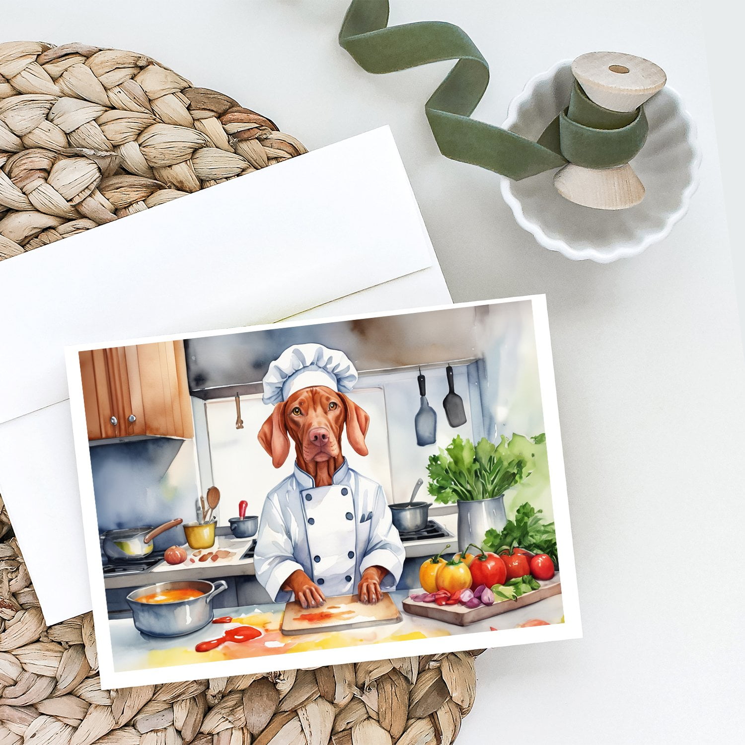 Vizsla The Chef Greeting Cards Pack of 8 7 in x 5 in