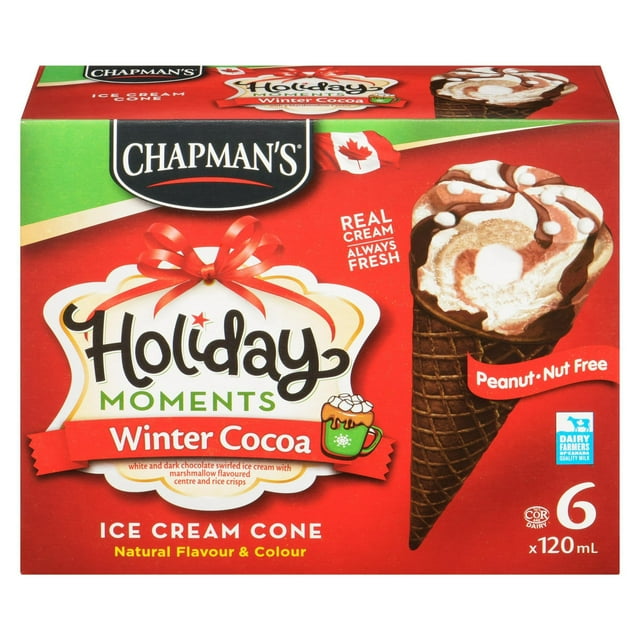 Chapman's Holiday Moments Winter Cocoa Ice Cream Cone in a Box, 6 x 120mL