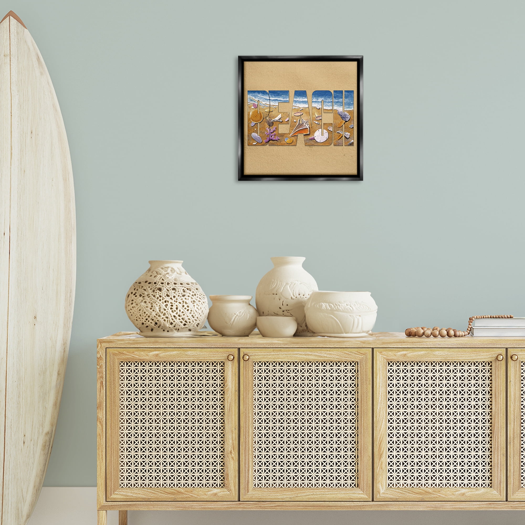 Stupell Industries Beach Letters Outline Nautical & Beach Painting Black Floater Framed Canvas Art Print Wall Art, 18 x 18