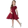 thumbnail image 7 of HAYIMI Toddler Classic Summer Girls Dress Children Autumn Color Contrast Short Sleeve Dress Versatile Special Occasion Back To School Swing Flowy Kids Sundress, 7 of 7