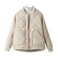 thumbnail image 3 of Womens Winter Fashion Coats Long Sleeve Warm Quilted Floral Soild Puffer With Pockets Beige Outerwear Jacket 2XL-4XL, 3 of 9
