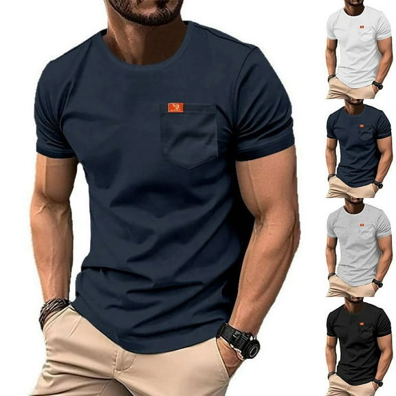 Xunlbb Short Sleeve for Men Shirts Men's Plus Size Solid Color Short Sleeved Casual Short Sleeved Men's Sleeved Short Round Neck Top/shirt Gift for Him, S-3XL
