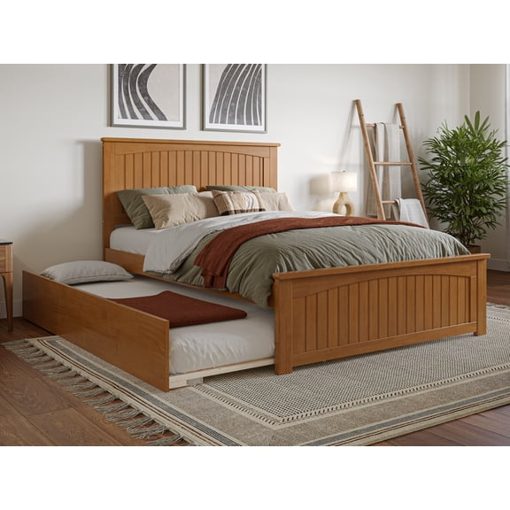 AFI Nantucket Full Wood Platform Bed with Matching Footboard & Full Trundle, Light Toffee