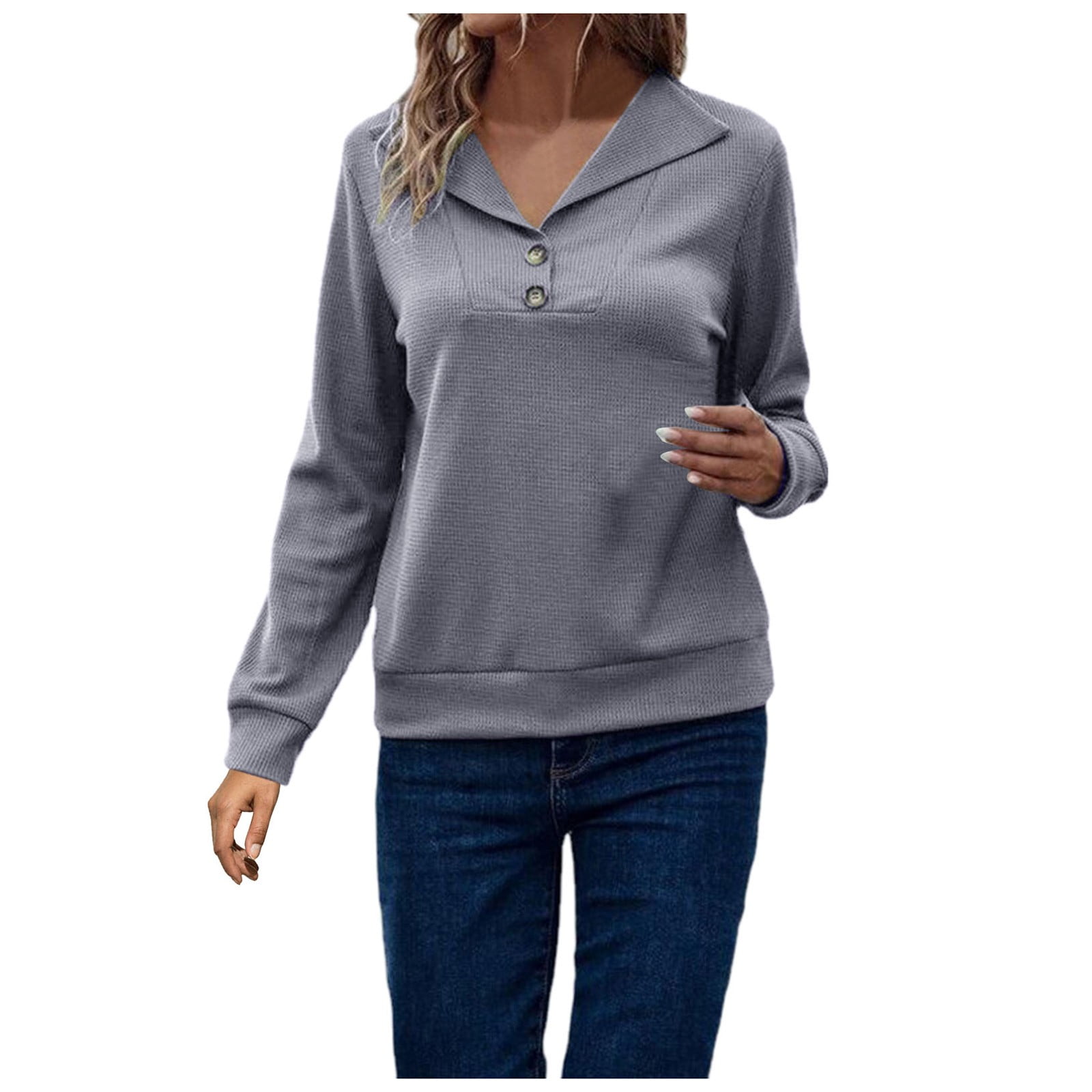 XDDST Black Trendy Tops Lady Snap Buttons Foldover Pullover Drop