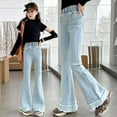 thumbnail image 2 of CAIVO Girls Flared Jeans With Hem Autumn Fashion Denim Pants For Big Kids And Teenagers Soft Comfortable Stretchable Trousers Casual Wear Trendy Solid Color Slacks, 2 of 9