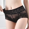 thumbnail image 5 of Fancifize Mid Waist Lace Underwear for Women Seamless Mesh Sexy Panties Ladies Stretch Full Coverage Briefs 2-Pack,XL,Black, 5 of 5