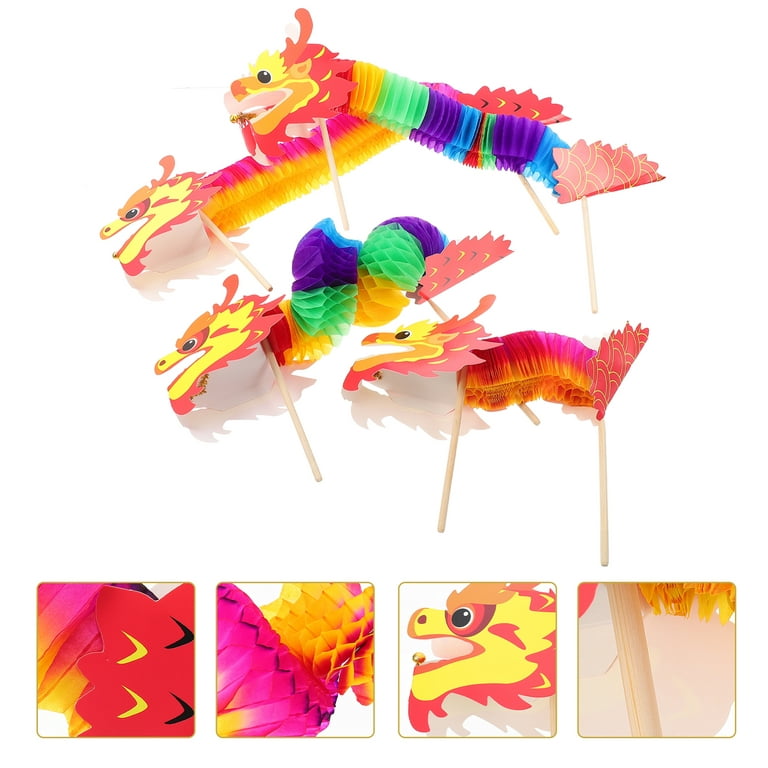 4 sets of Kids DIY Paper Dragon Craft Material Chinese New Year DIY Dragon  Decor