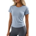 thumbnail image 3 of Yuanlong Womens T-Shirts Short Sleeve Yoga Top Crew Neck Back Crisscross Mesh Breathable Athletic Workout Stylish Casual Tee Top, 3 of 7
