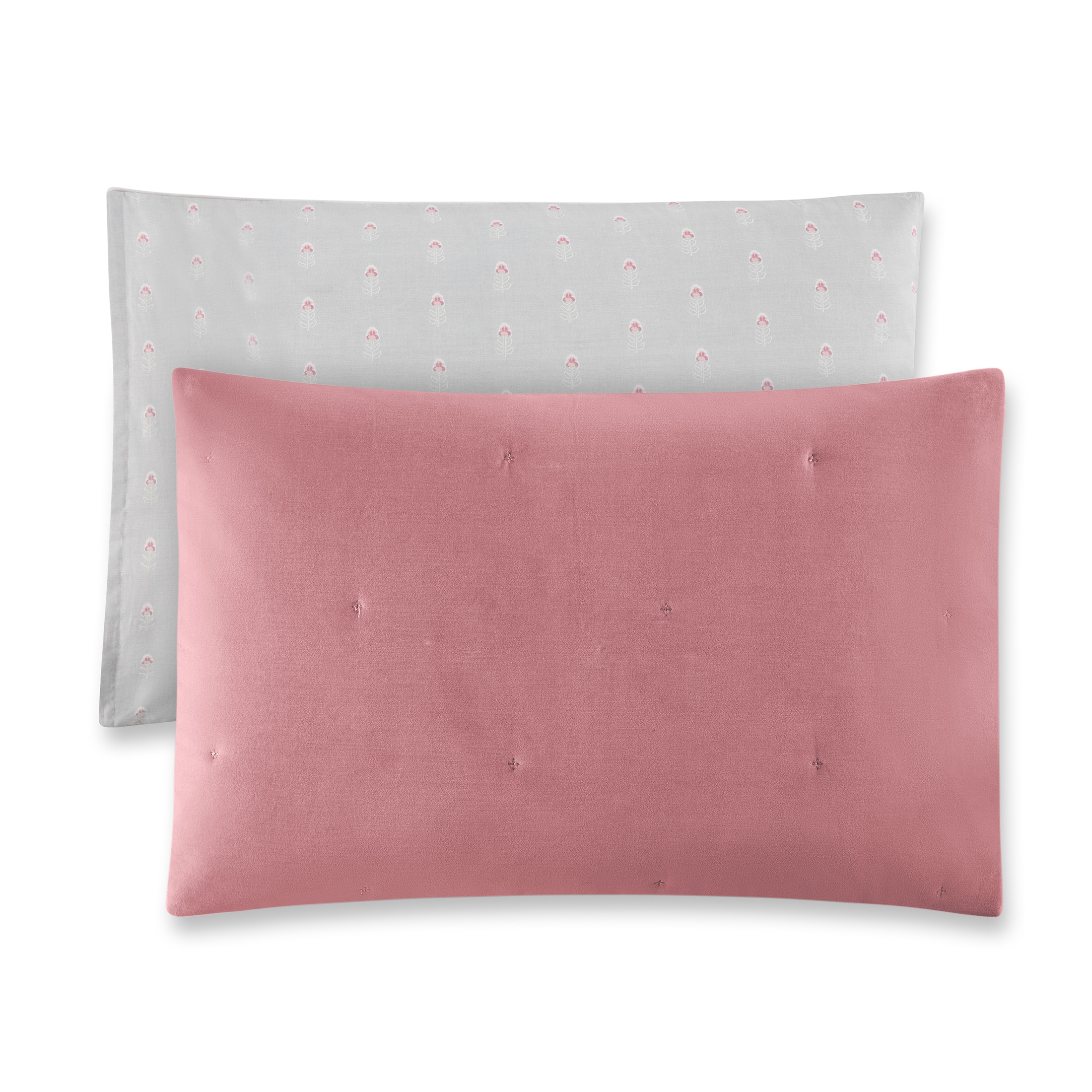 Beautiful Signature Floral Woodrose Pink Velvet Reversible Sham Set, Standard/Queen, 2-Piece by Drew Barrymore